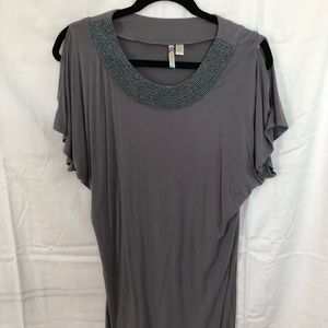 Oversized gray top with beaded details